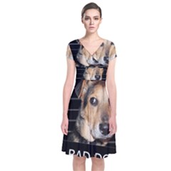 Bed Dog Short Sleeve Front Wrap Dress by Valentinaart