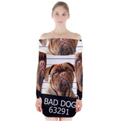 Bad Dog Long Sleeve Off Shoulder Dress by Valentinaart