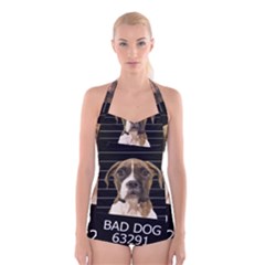 Bad Dog Boyleg Halter Swimsuit  by Valentinaart