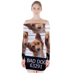 Bad Dog Long Sleeve Off Shoulder Dress by Valentinaart