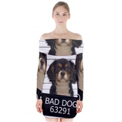 Bad Dog Long Sleeve Off Shoulder Dress by Valentinaart