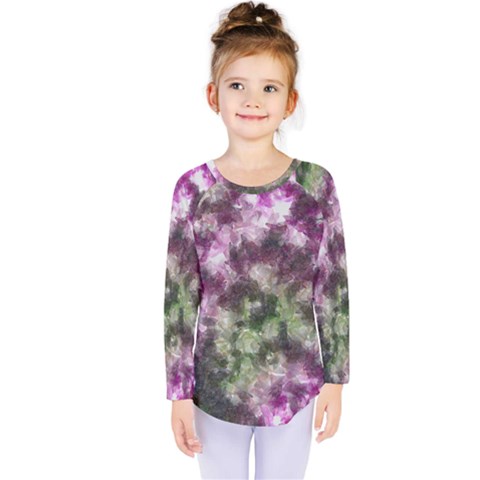 Purple Green Paint Texture             Kids  Long Sleeve Tee by LalyLauraFLM