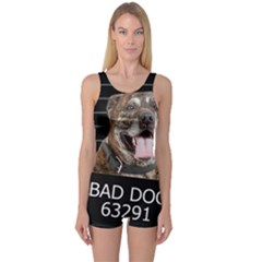 Bad Dog One Piece Boyleg Swimsuit by Valentinaart