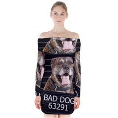 Bad Dog Long Sleeve Off Shoulder Dress by Valentinaart