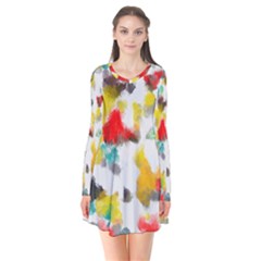 Colorful Paint Stokes          Long Sleeve V-neck Flare Dress by LalyLauraFLM