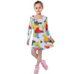 Colorful Paint Stokes       Kids  Long Sleeve Velvet Dress by LalyLauraFLM