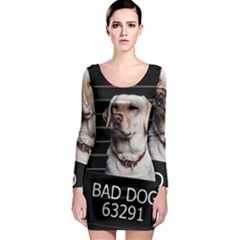 Bad Dog Long Sleeve Bodycon Dress by Valentinaart