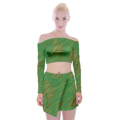 Brown Green Texture                Off Shoulder Top With Skirt Set by LalyLauraFLM