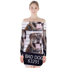 Bad Dog Long Sleeve Off Shoulder Dress by Valentinaart