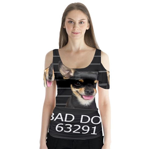 Bad Dog Butterfly Sleeve Cutout Tee  by Valentinaart