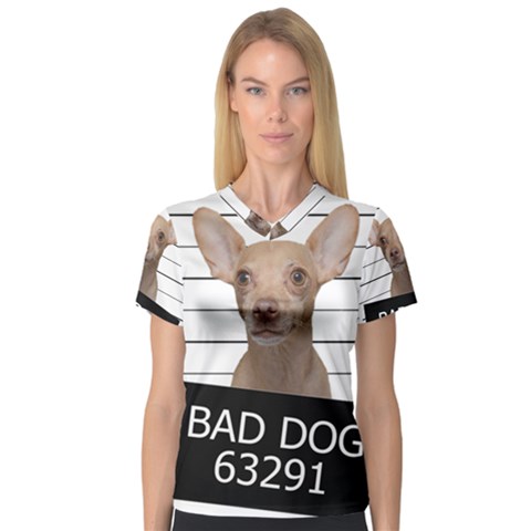 Bad Dog Women s V-neck Sport Mesh Tee by Valentinaart