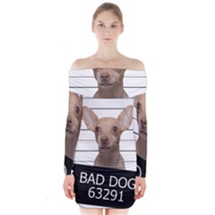 Bad Dog Long Sleeve Off Shoulder Dress by Valentinaart