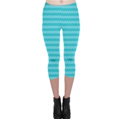 Abstract Blue Waves Pattern Capri Leggings  by TastefulDesigns