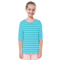 Abstract Blue Waves Pattern Kids  Quarter Sleeve Raglan Tee