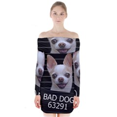 Bad Dog Long Sleeve Off Shoulder Dress by Valentinaart