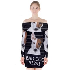 Bad Dog Long Sleeve Off Shoulder Dress by Valentinaart