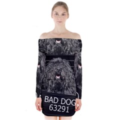 Bad Dog Long Sleeve Off Shoulder Dress by Valentinaart