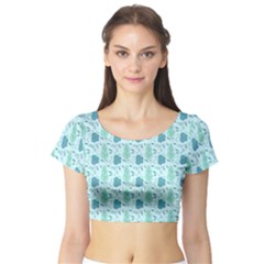 Seamless Floral Background  Short Sleeve Crop Top (tight Fit) by TastefulDesigns