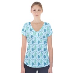 Seamless Floral Background  Short Sleeve Front Detail Top by TastefulDesigns