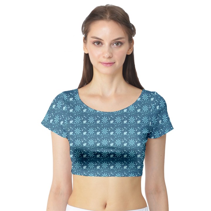 Seamless Floral Background  Short Sleeve Crop Top (Tight Fit)