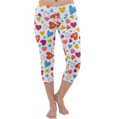 Colorful Bright Hearts Pattern Capri Yoga Leggings by TastefulDesigns