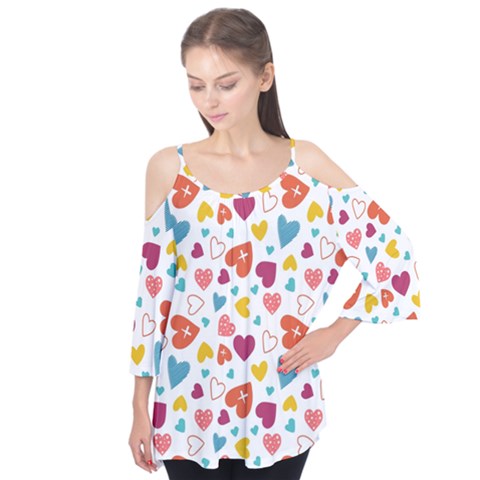 Colorful Bright Hearts Pattern Flutter Tees by TastefulDesigns