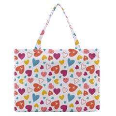 Colorful Bright Hearts Pattern Medium Zipper Tote Bag by TastefulDesigns