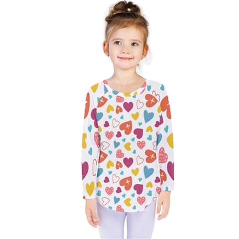 Colorful Bright Hearts Pattern Kids  Long Sleeve Tee by TastefulDesigns