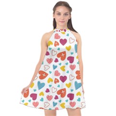 Colorful Bright Hearts Pattern Halter Neckline Chiffon Dress  by TastefulDesigns