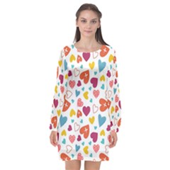 Colorful Bright Hearts Pattern Long Sleeve Chiffon Shift Dress  by TastefulDesigns