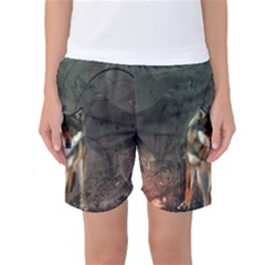 Awesome Wolf In The Night Women s Basketball Shorts by FantasyWorld7