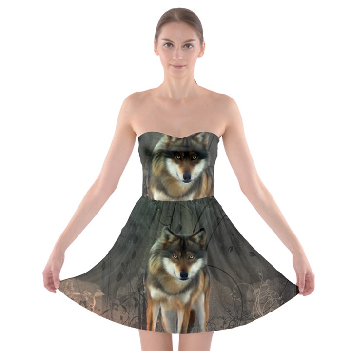 Awesome Wolf In The Night Strapless Bra Top Dress