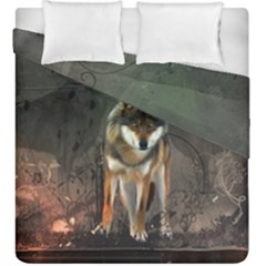 Awesome Wolf In The Night Duvet Cover Double Side (king Size) by FantasyWorld7