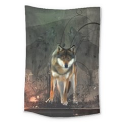 Awesome Wolf In The Night Large Tapestry by FantasyWorld7