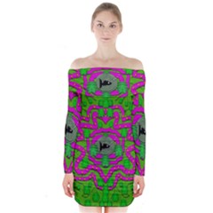 Vegetarian Art With Pasta And Fish Long Sleeve Off Shoulder Dress by pepitasart