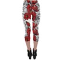 Hand Drawn Red Flowers Pattern Capri Leggings  View2