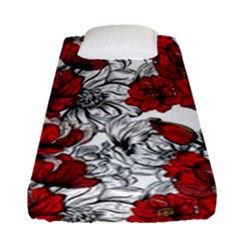 Hand Drawn Red Flowers Pattern Fitted Sheet (single Size) by TastefulDesigns