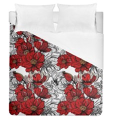 Hand Drawn Red Flowers Pattern Duvet Cover (queen Size) by TastefulDesigns