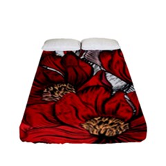 Red Flowers Pattern Fitted Sheet (full/ Double Size) by TastefulDesigns