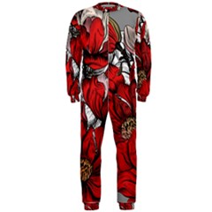 Red Flowers Pattern Onepiece Jumpsuit (men)  by TastefulDesigns