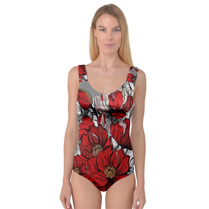 Red Flowers Pattern Princess Tank Leotard 