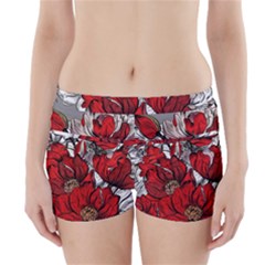 Red Flowers Pattern Boyleg Bikini Wrap Bottoms by TastefulDesigns