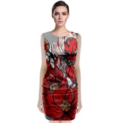 Red Flowers Pattern Sleeveless Velvet Midi Dress by TastefulDesigns