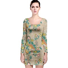 Hand drawn batik floral pattern Long Sleeve Bodycon Dress