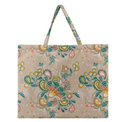 Hand Drawn Batik Floral Pattern Zipper Large Tote Bag by TastefulDesigns