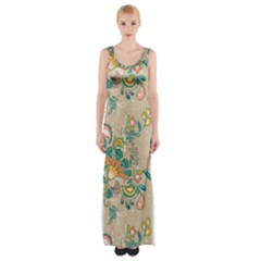 Hand drawn batik floral pattern Maxi Thigh Split Dress