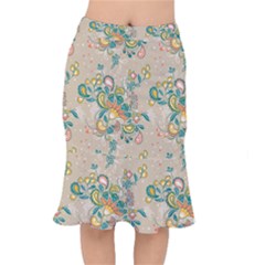 Hand drawn batik floral pattern Mermaid Skirt