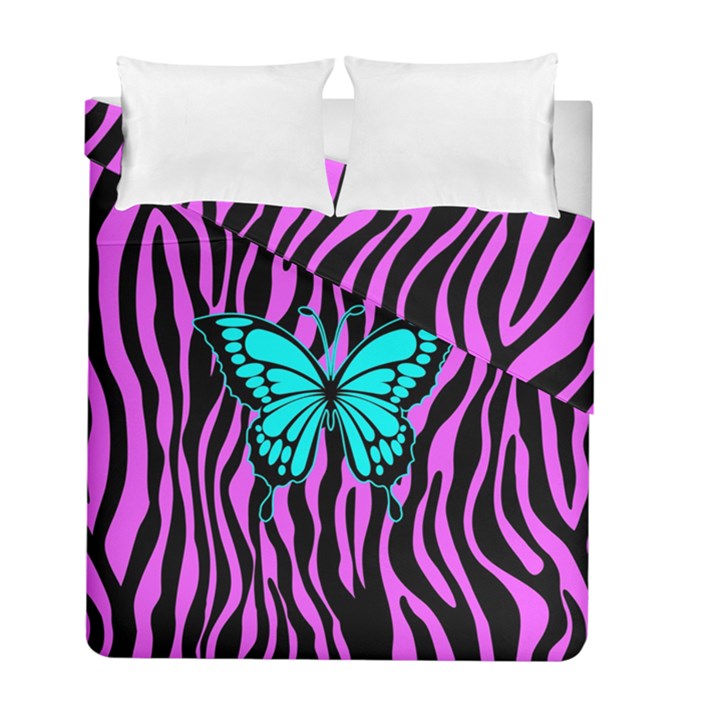 Zebra Stripes Black Pink   Butterfly Turquoise Duvet Cover Double Side (Full/ Double Size)