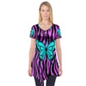 Zebra Stripes Black Pink   Butterfly Turquoise Short Sleeve Tunic  View1