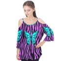 Zebra Stripes Black Pink   Butterfly Turquoise Flutter Tees View1